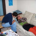 Karrie having her "braces" installed for her Ugly Betty Costume