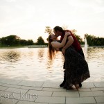 Sunset dip kiss by the Pond at the St. Louis Museum of Art.